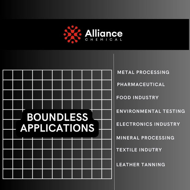 Alliance Chemical hydrochloric acid 37% in white container with grid pattern and branding elements