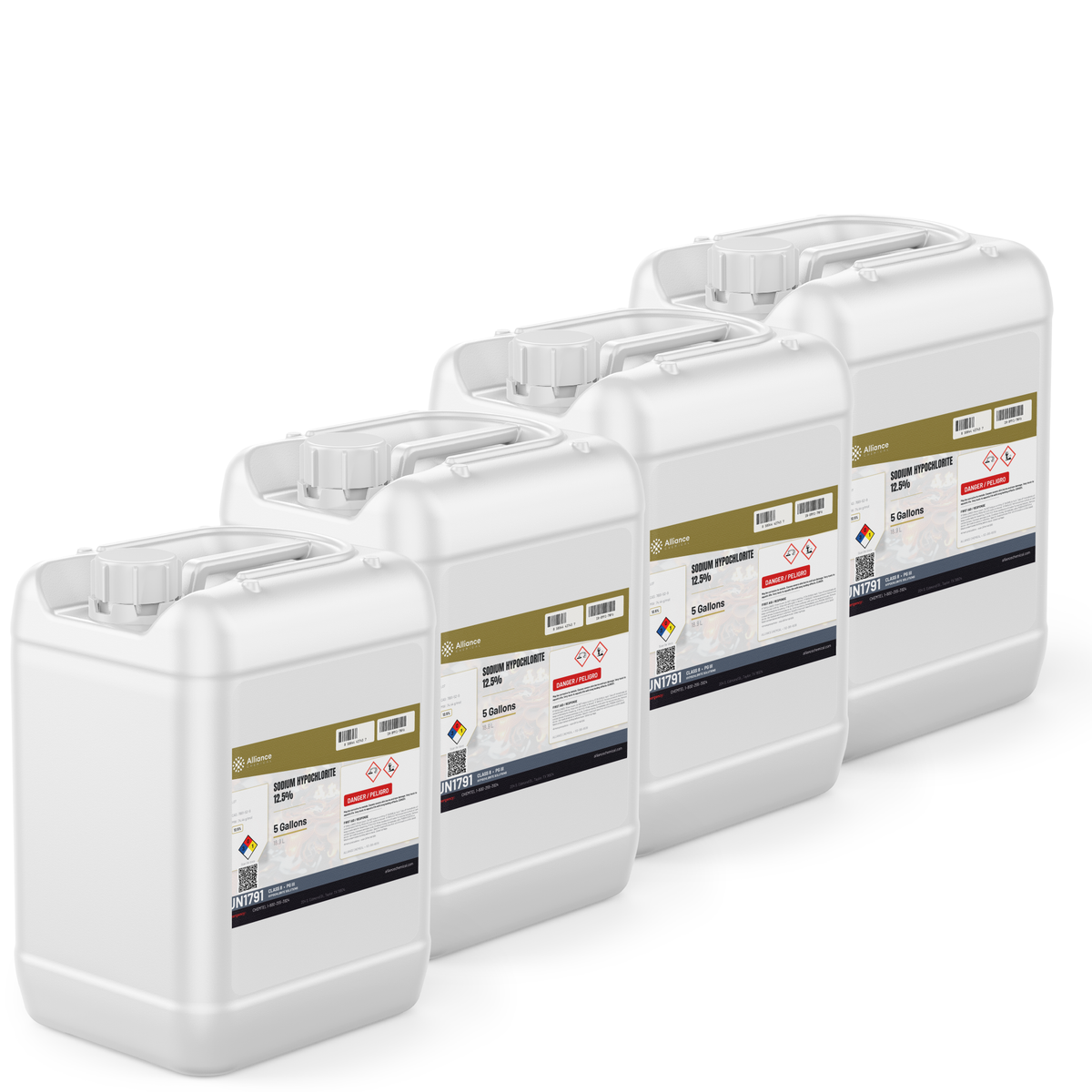 Sodium Hypochlorite 12.5% Water Treatment Grade in four 5-gallon pails by Alliance Chemical