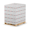 Pallet of Alliance Chemical Type III ACS-grade reagents in uniform white boxes with red logo branding, stacked on standard wooden pallet, industrial packaging.