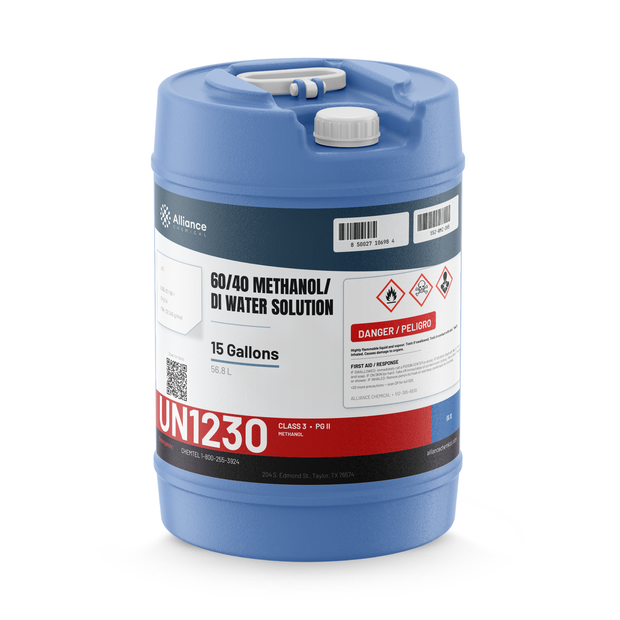 60/40 Methanol DI Water Solution, Technical Grade, in a 15-gallon blue carboy from Alliance Chemical