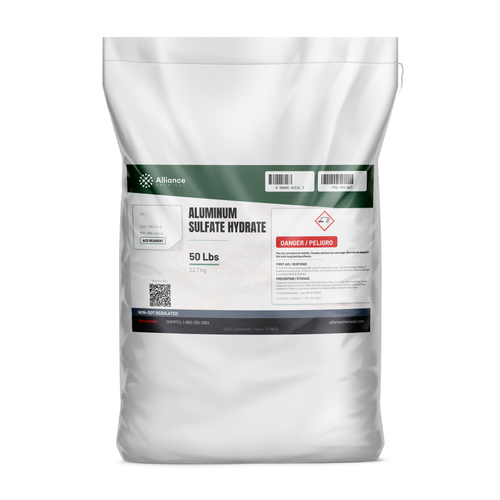 Aluminum Sulfate Hydrate ACS Reagent Grade in a 50 lb bag from Alliance Chemical for water treatment