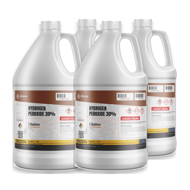 Hydrogen Peroxide 30% ACS Reagent Grade in a case of four 1-gallon jugs, Alliance Chemical