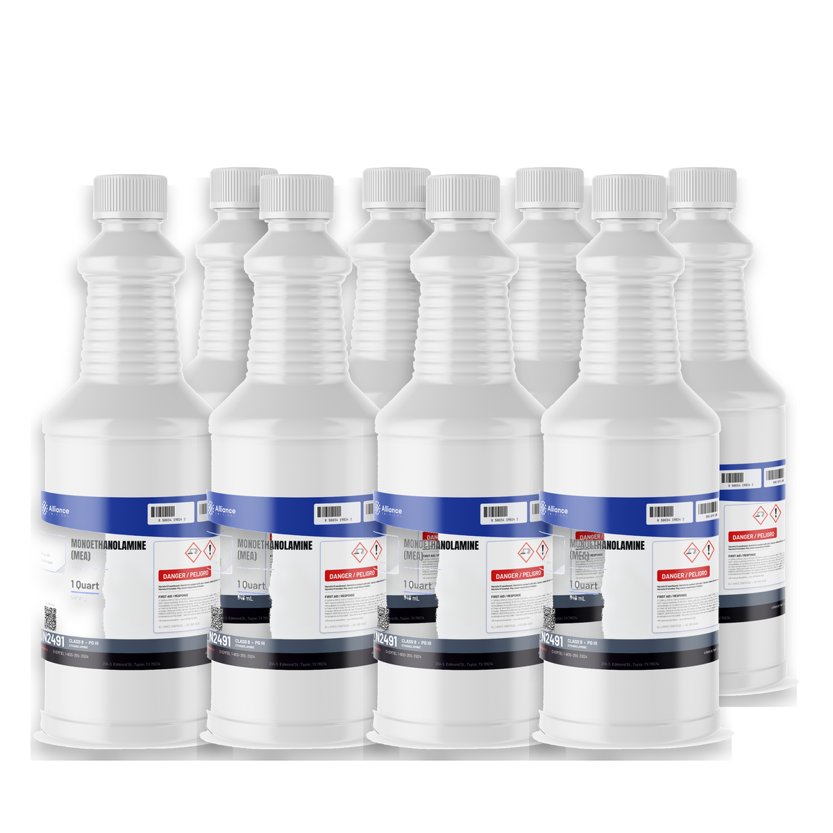 Monoethanolamine Technical Grade case of eight 1-quart plastic bottles, Alliance Chemical