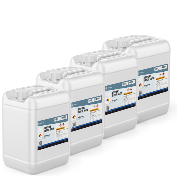 Ethylene Glycol 50/50 Technical Grade liquid in four 5-gallon plastic jugs, Alliance Chemical