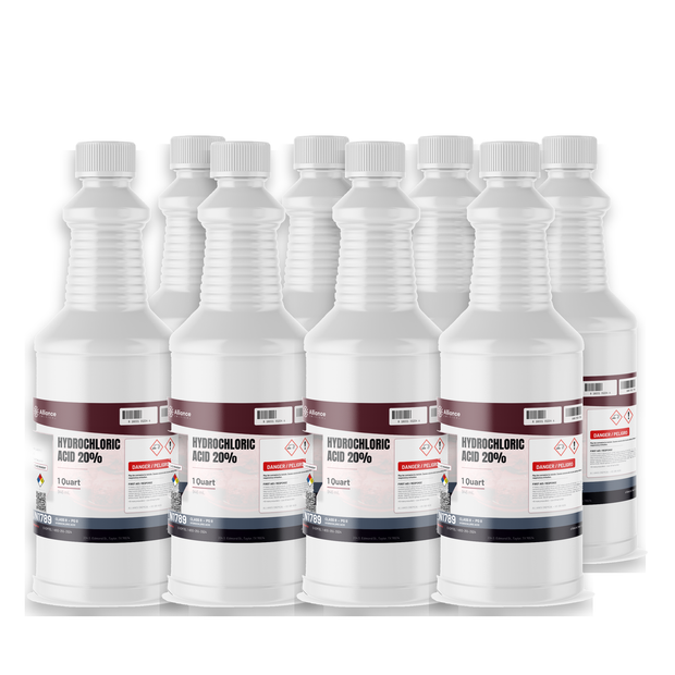 Hydrochloric Acid 20% ACS Grade in eight 1-quart plastic bottles, Alliance Chemical
