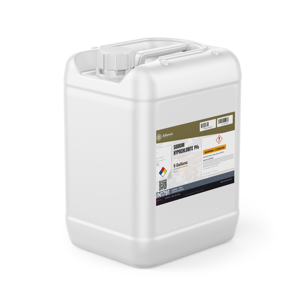 Sodium Hypochlorite 1% Technical Grade in a 5-gallon jerry can from Alliance Chemical