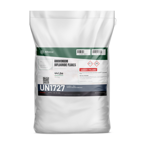 Ammonium Bifluoride Flakes in a 44-lb bag for metal etching and glass frosting by Alliance Chemical