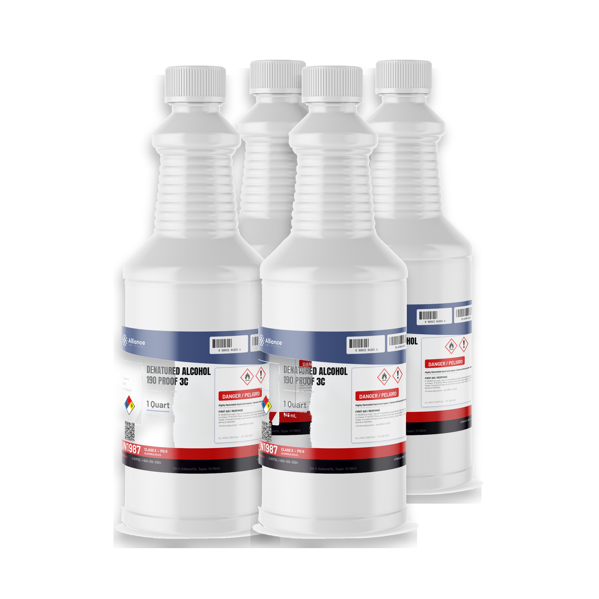 Denatured Alcohol 190 Proof 3C four 1-quart bottles Alliance Chemical for industrial ink formulation and botanical extraction
