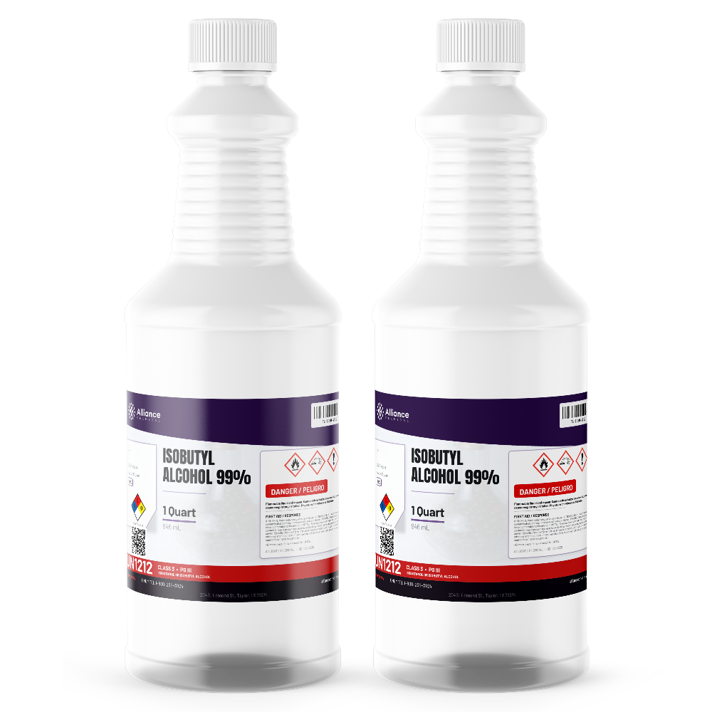 Isobutyl Alcohol 99% Technical Grade in two 1-quart plastic bottles from Alliance Chemical