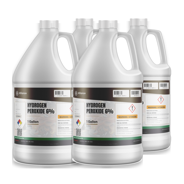Hydrogen Peroxide 6% Technical Grade in four 1-gallon plastic jugs from Alliance Chemical