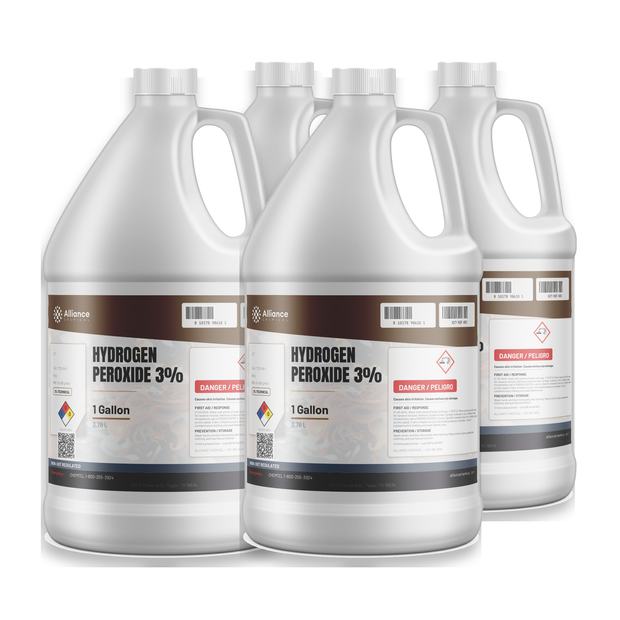 Hydrogen Peroxide 3% Technical Grade in a case of four 1-gallon plastic jugs, Alliance Chemical