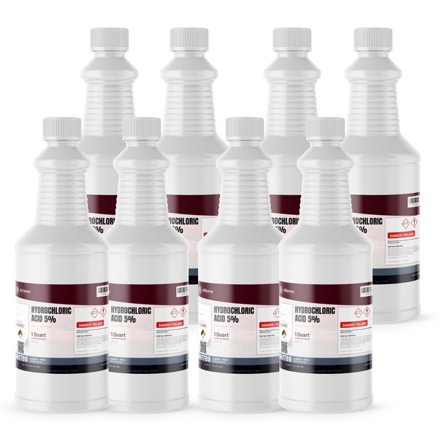 Hydrochloric Acid 5% ACS Grade in eight 1-quart plastic bottles, Alliance Chemical