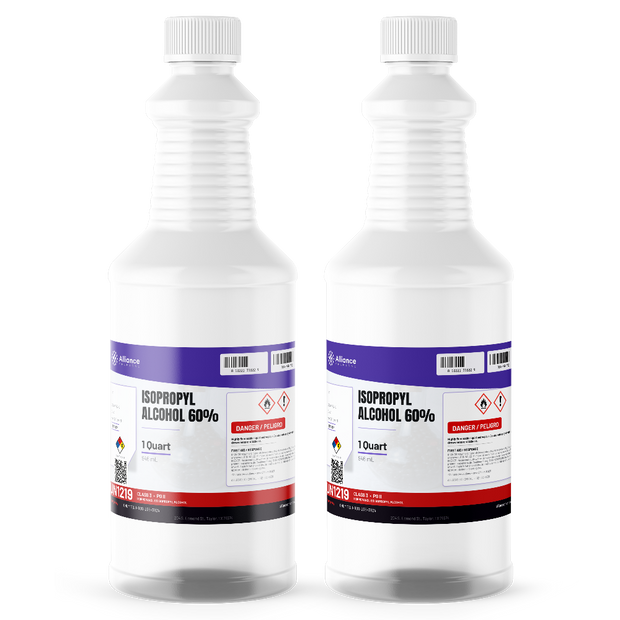 Isopropyl Alcohol 60% USP Grade in two 1-quart plastic bottles, Alliance Chemical