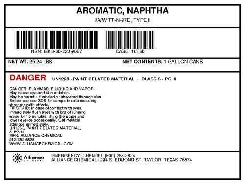 Aromatic Naphtha Type II specification product label for 1-gallon cans, Alliance Chemical