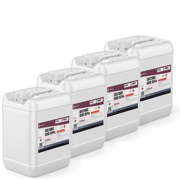 Sulfuric Acid 93% Technical Grade in four 5-gallon jerry cans for wastewater treatment, Alliance Chemical
