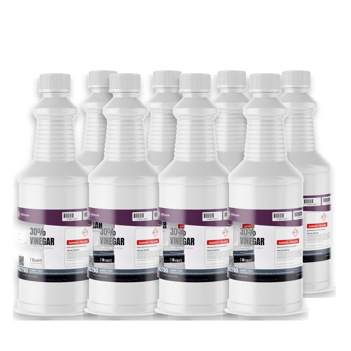 30% vinegar technical grade in eight 1-quart bottles, Alliance Chemical for industrial concrete etching