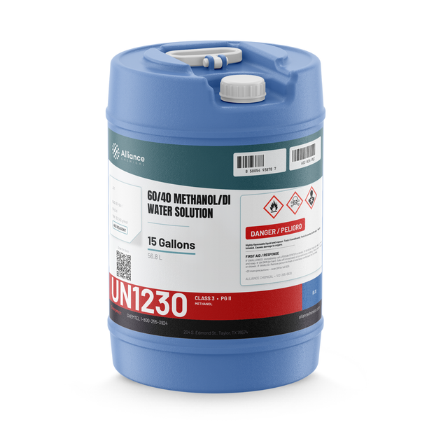 60/40 Methanol/DI Water Solution ACS Grade in a 15-gallon carboy from Alliance Chemical for HPLC mobile phases