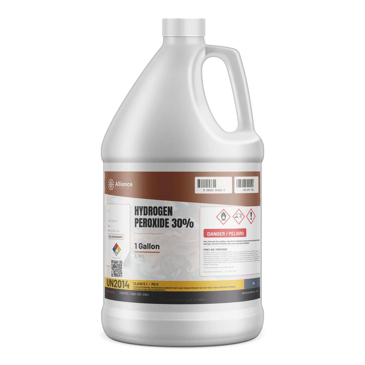 Hydrogen Peroxide 30% ACS Reagent Grade 1-gallon jug, Alliance Chemical for silicon wafer cleaning and etching
