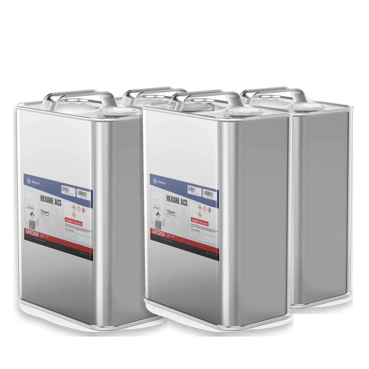 Hexane ACS Reagent Grade four 1-quart metal cans for solvent extraction and laboratory analysis Alliance Chemical