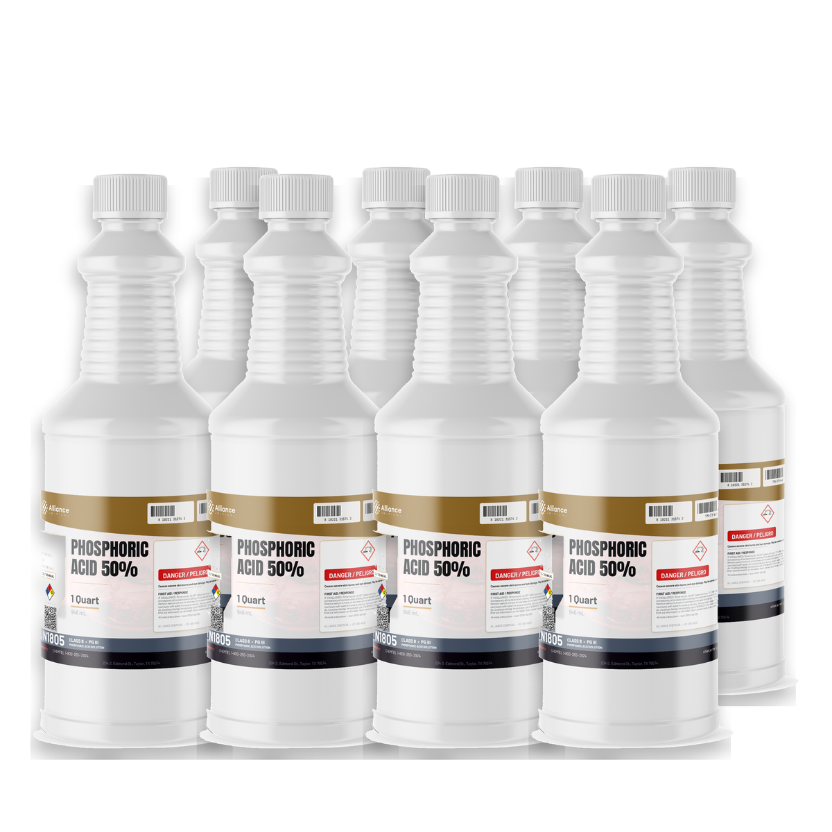 Phosphoric Acid 50% Technical Grade eight 1-quart bottles from Alliance Chemical for metal finishing