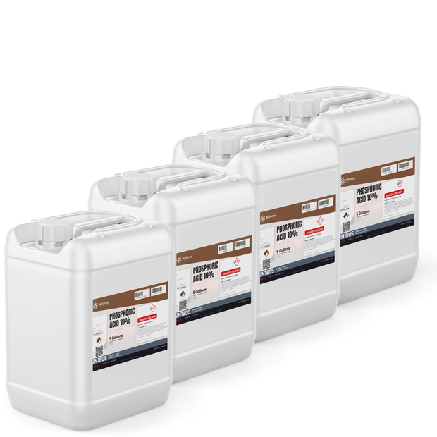 Phosphoric Acid 10% Food Grade in four 5-gallon pails for food and beverage processing, Alliance Chemical