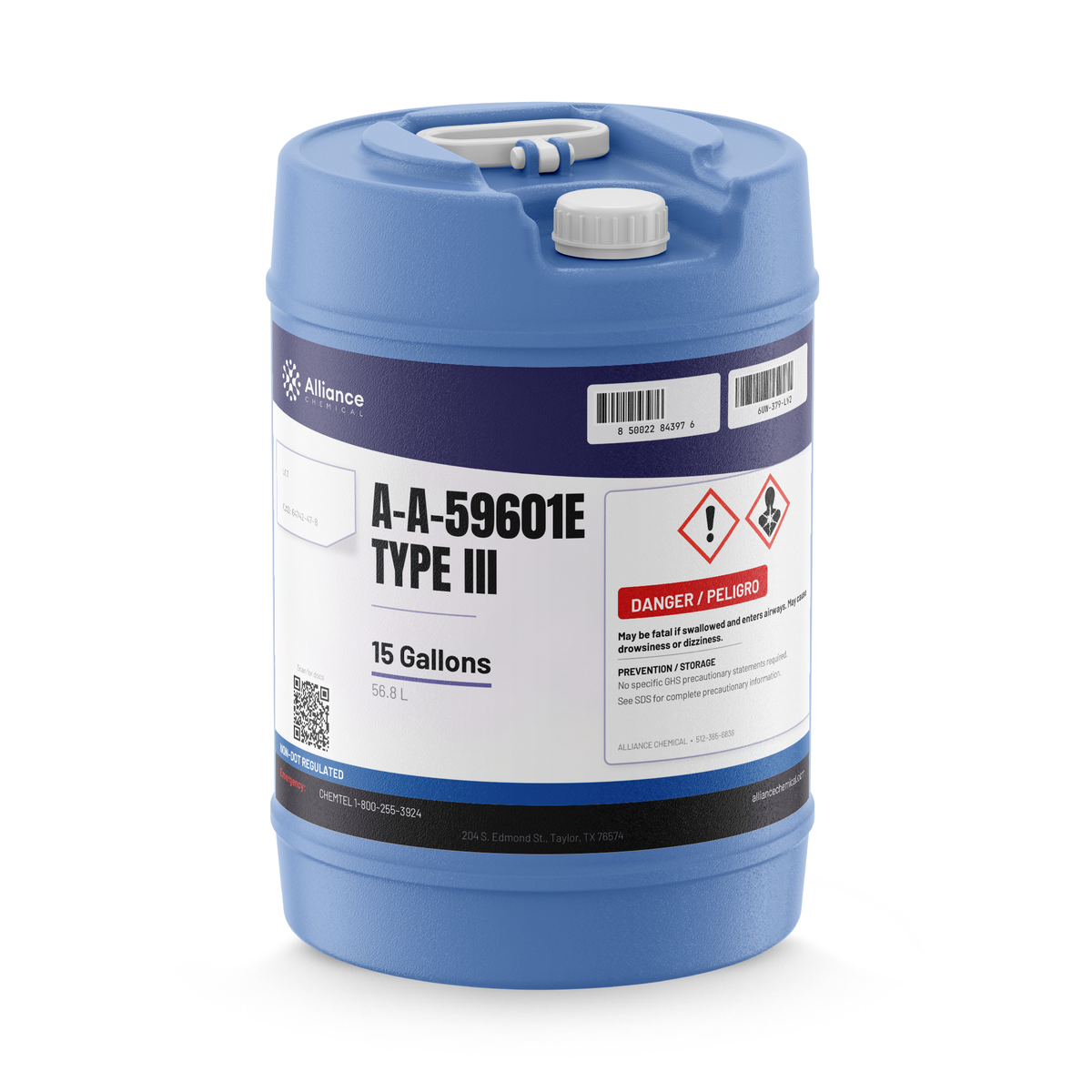 A-A-59601E Type III technical grade in a 15-gallon blue plastic carboy by Alliance Chemical
