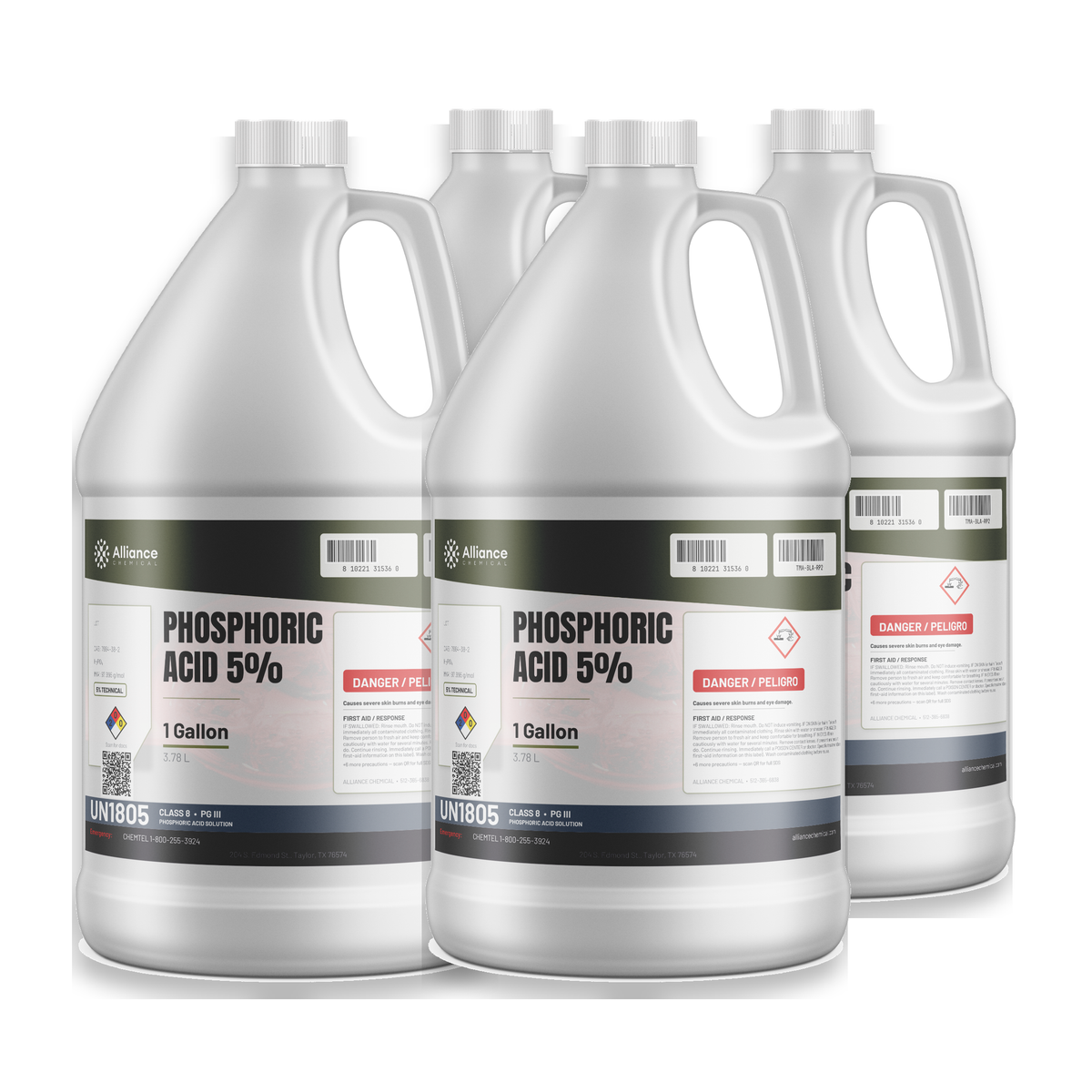 Phosphoric Acid 5% Technical Grade case of four 1-gallon plastic jugs, Alliance Chemical