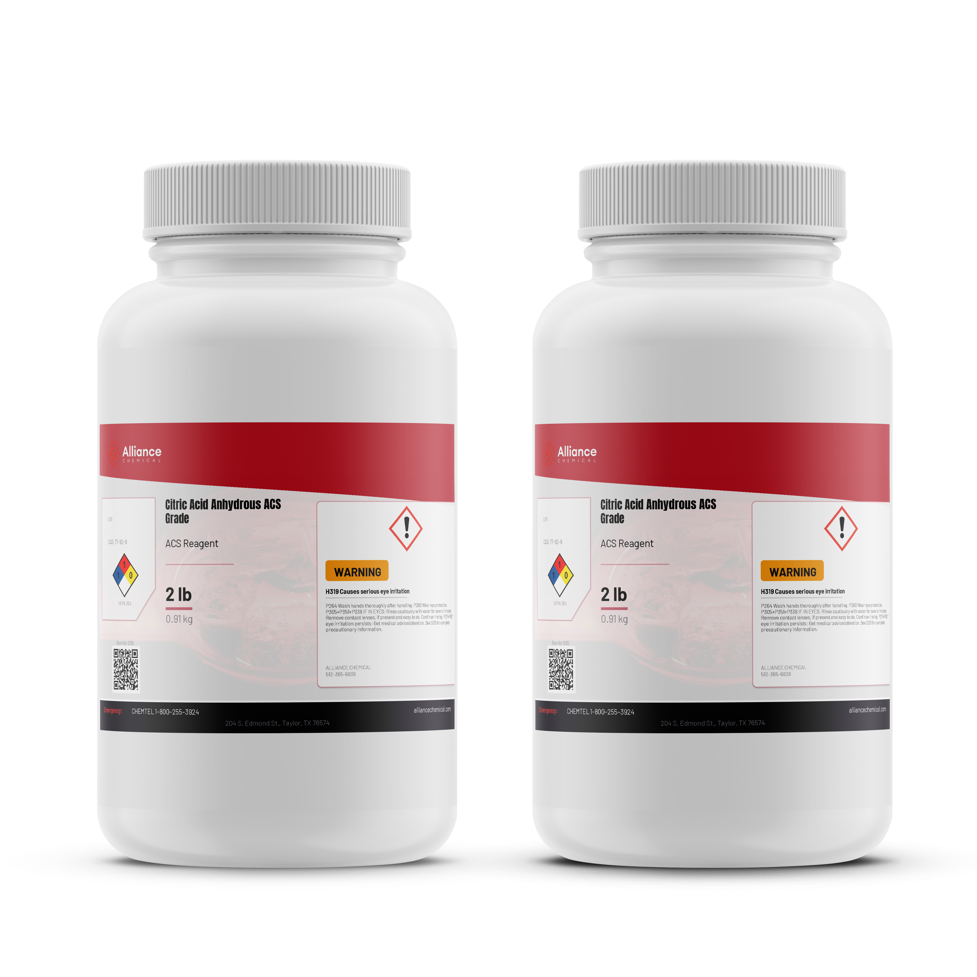 Citric Acid Anhydrous - ACS Reagent Grade - 2 lbs. / 2 Pack (4 lbs.)