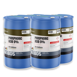 Phosphoric Acid 5% ACS Grade in four blue 55-gallon closed-head plastic drums, Alliance Chemical