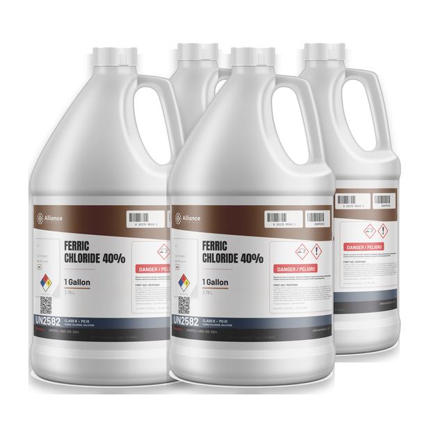Ferric Chloride 40% solution in four 1-gallon jugs, Alliance Chemical for PCB etching and wastewater treatment