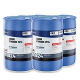 Sodium Hydroxide 25% technical grade, four 55-gallon drums, Alliance Chemical for wastewater neutralization and pH adjustment