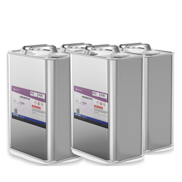 Perchloroethylene ACS Grade four 1-gallon metal cans case from Alliance Chemical for precision vapor degreasing