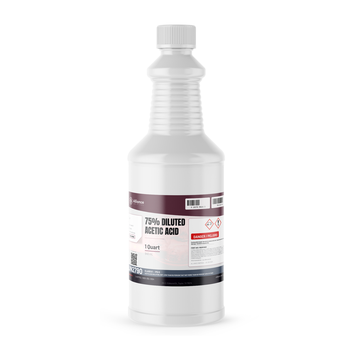 75% diluted acetic acid food grade 1-quart bottle for textile processing and dye bath pH control, Alliance Chemical