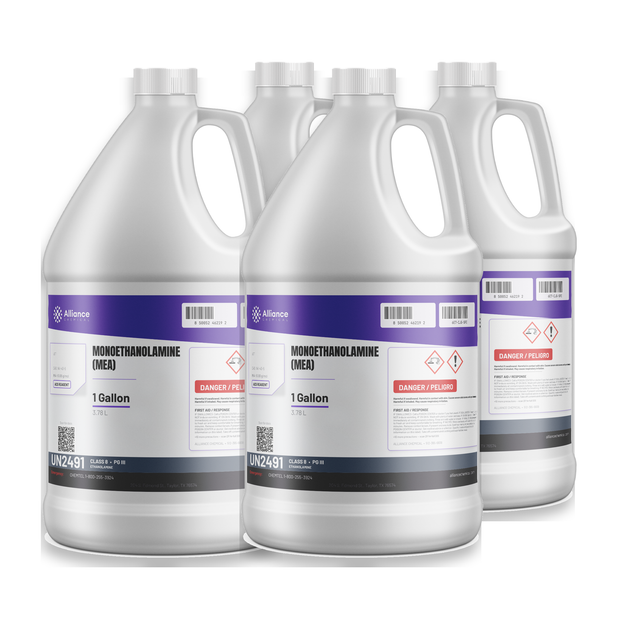 Monoethanolamine MEA ACS Reagent Grade, four 1-gallon plastic jugs, Alliance Chemical