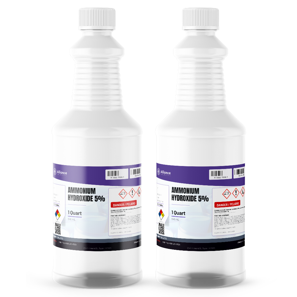 Ammonium Hydroxide 5% Technical Grade in two 1-quart plastic bottles, Alliance Chemical