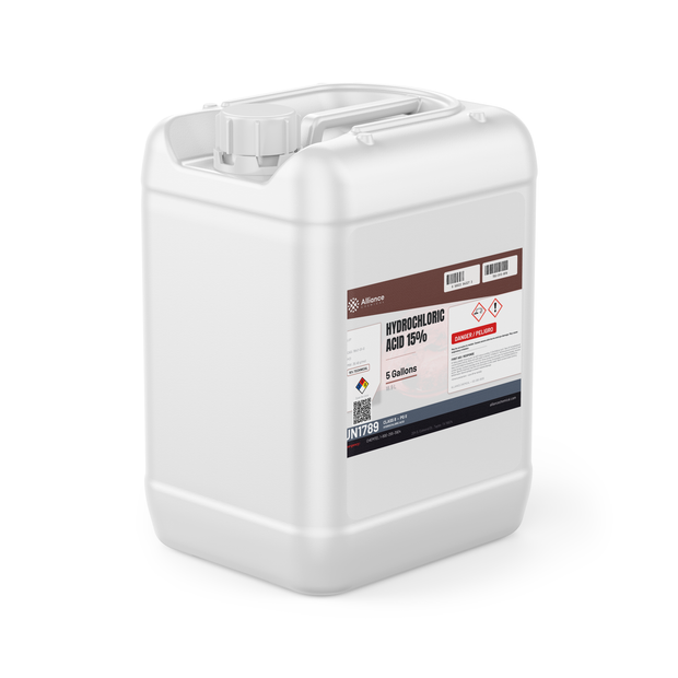 Hydrochloric Acid 15% Technical Grade in a 5-gallon jerry can from Alliance Chemical