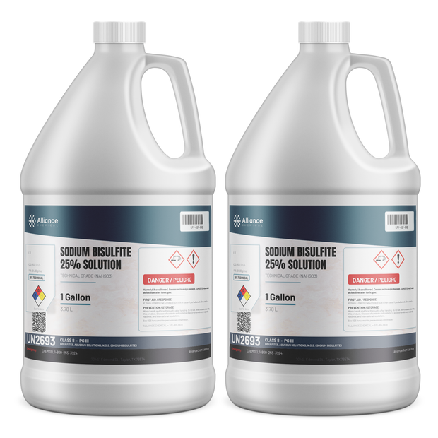 Sodium Bisulfite 25% Solution Technical Grade in two 1-gallon jugs, Alliance Chemical