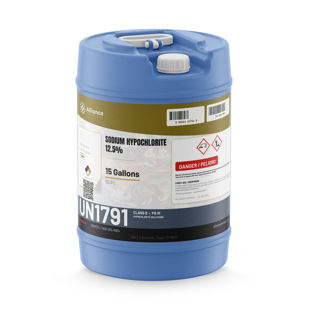 Sodium Hypochlorite 12.5% Water Treatment Grade 15-gallon carboy from Alliance Chemical