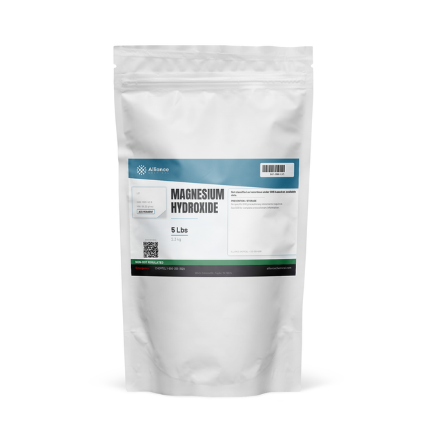 Magnesium Hydroxide ACS Reagent Grade in a 5 lb resealable pouch for pH control, Alliance Chemical