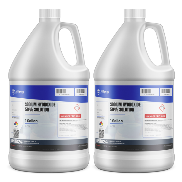 Sodium Hydroxide 50% Solution ACS Reagent Grade in two 1-gallon plastic jugs, Alliance Chemical