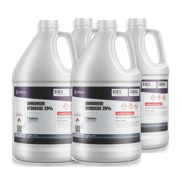 Ammonium Hydroxide 29% ACS Reagent Grade in four 1-gallon jugs from Alliance Chemical