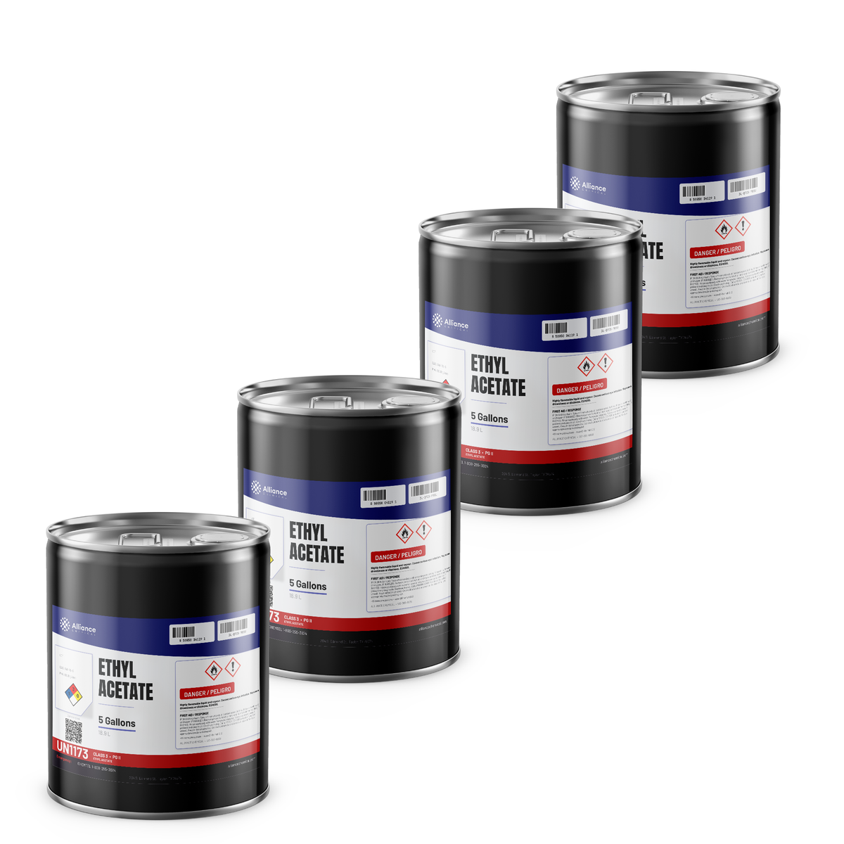 Ethyl Acetate Technical Grade, four 5-gallon metal pails from Alliance Chemical for coatings and adhesives