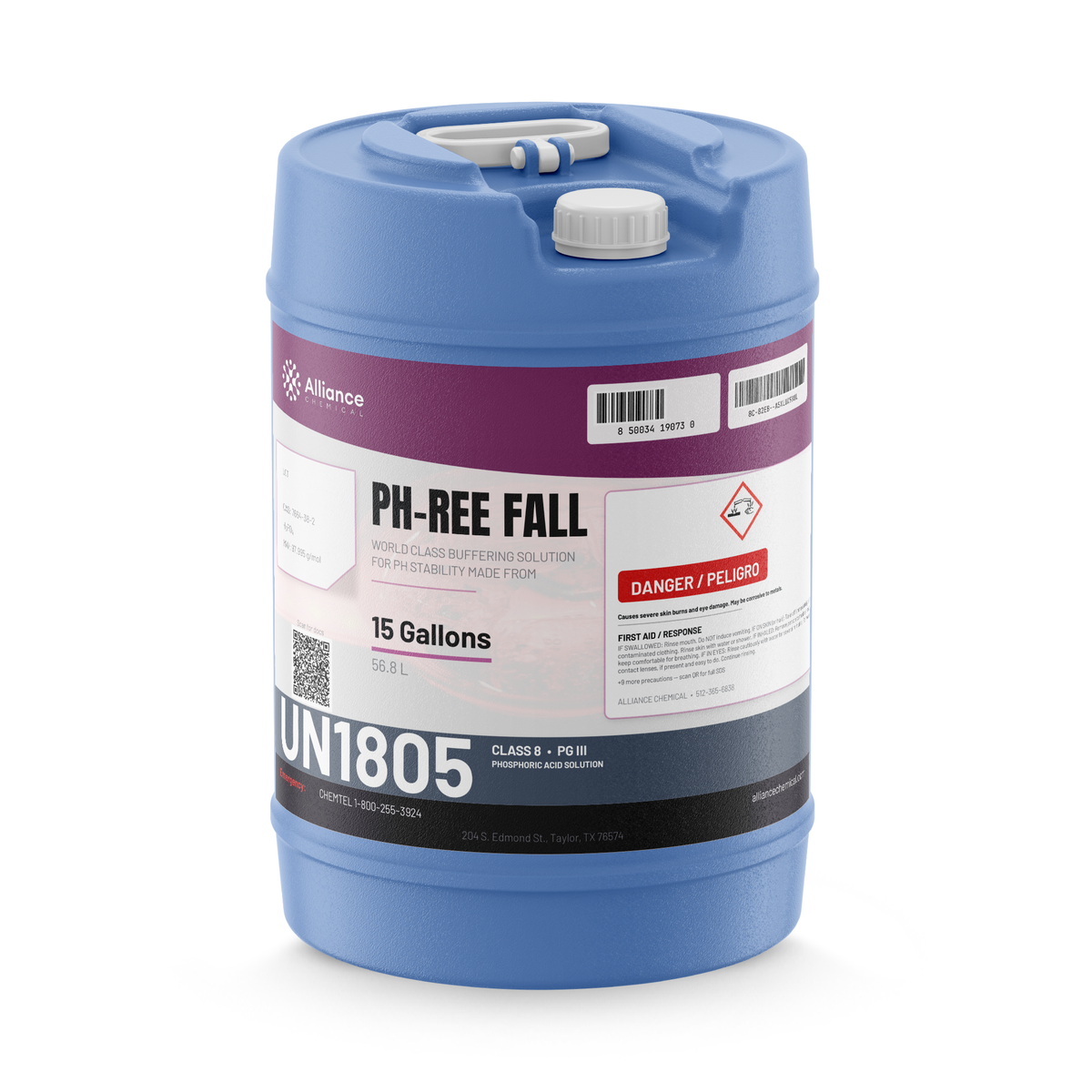 Phosphoric acid 30% technical grade in a 15-gallon blue carboy, Alliance Chemical