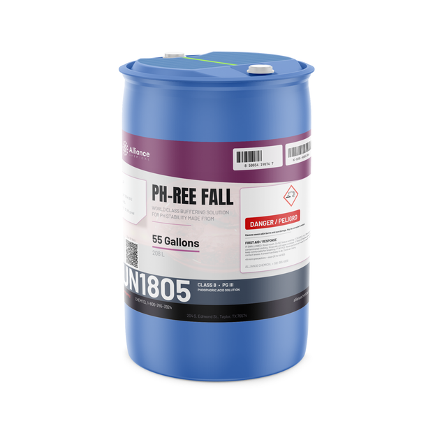 30% Phosphoric Acid Technical Grade in a 55-gallon drum, Alliance Chemical for metal surface preparation and wastewater neutralization