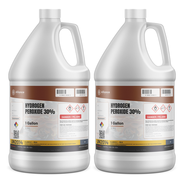Hydrogen Peroxide 30% ACS Reagent Grade in two 1-gallon plastic jugs, Alliance Chemical
