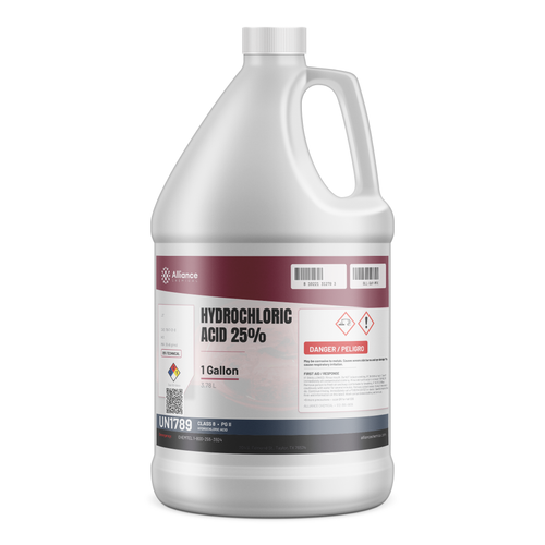 Hydrochloric Acid 25% Technical Grade in a 1-gallon plastic jug by Alliance Chemical