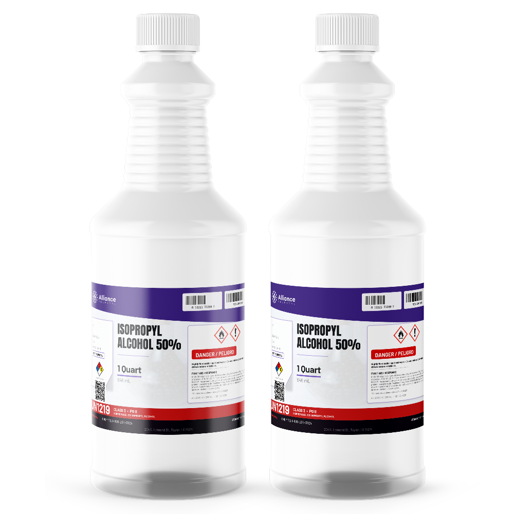 Isopropyl Alcohol 50% Technical Grade, two 1-quart plastic bottles, Alliance Chemical