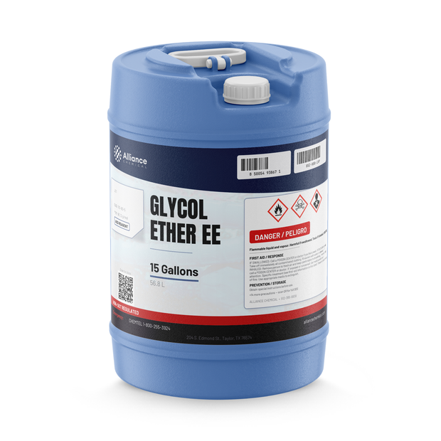 Glycol Ether EE ACS Reagent Grade in a blue 15-gallon carboy from Alliance Chemical for industrial coatings