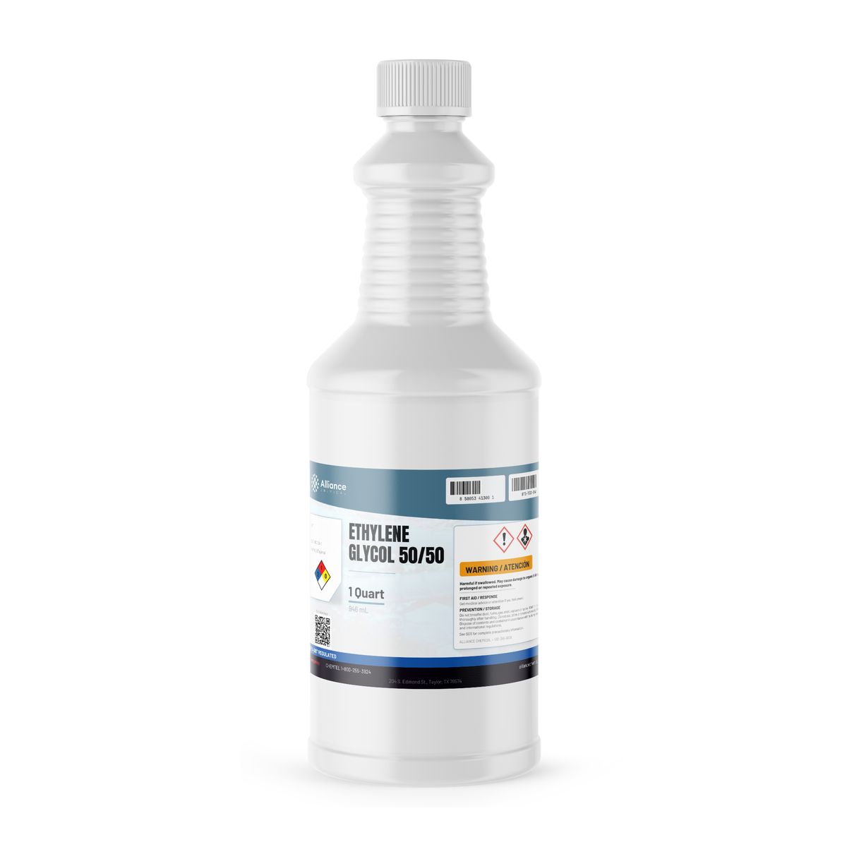 Ethylene Glycol 50/50 in a 1-quart plastic bottle for closed-loop cooling systems, Alliance Chemical