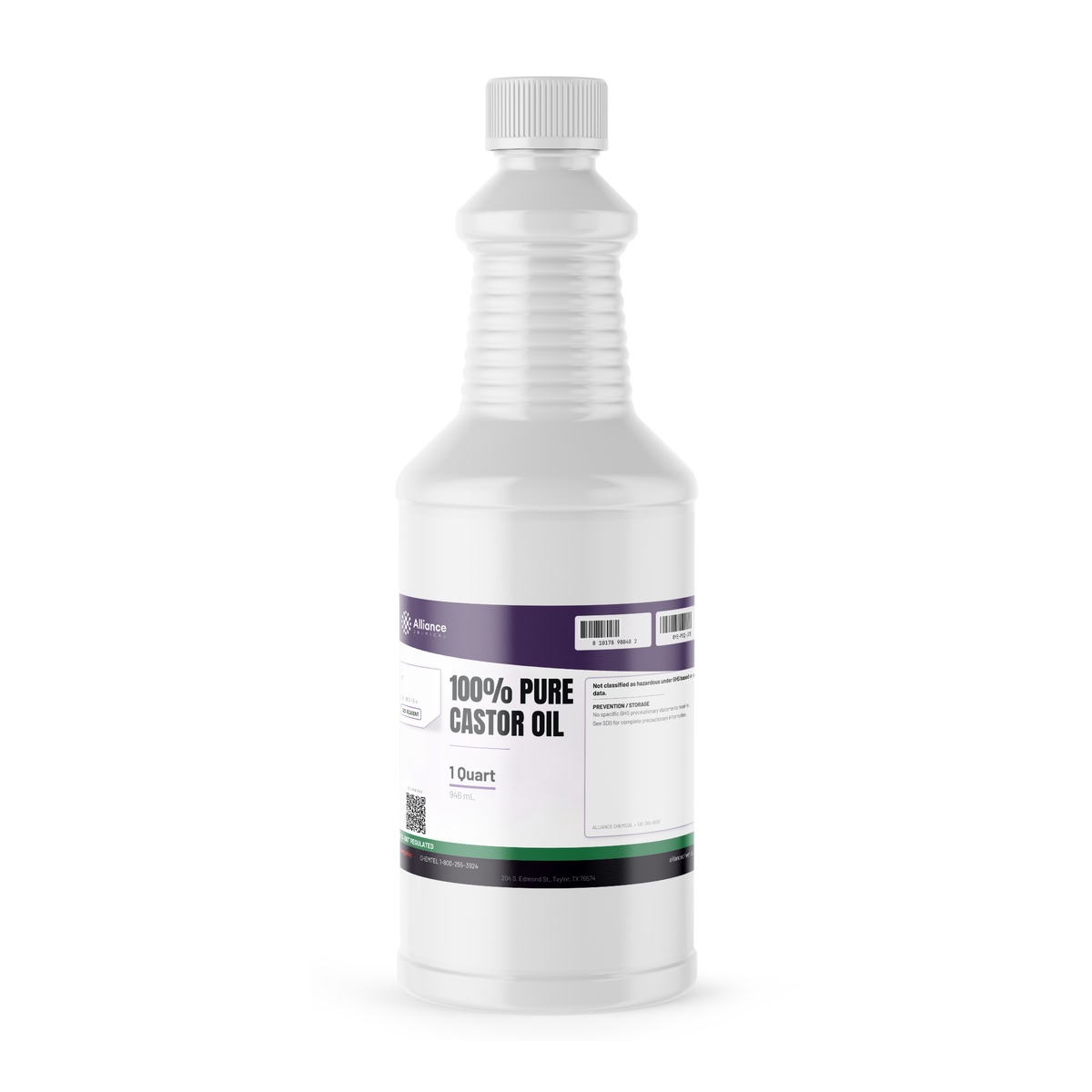 100% Pure Castor Oil ACS Grade in a 1-quart plastic bottle from Alliance Chemical
